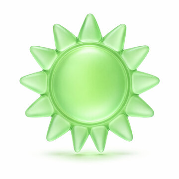 Green translucent sun shaped object with pointed rays