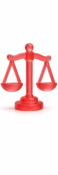 Red translucent scale of justice icon representing legal balance