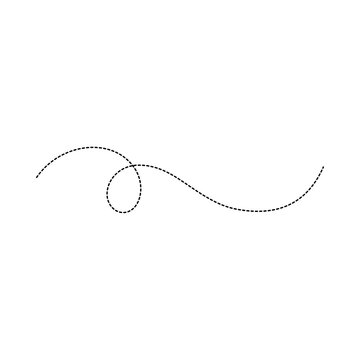 Single dashed line swirl flight path element isolated on white background with minimalist vector design for bee trail or airplane motion tracking illustration showing simple movement direction curve.