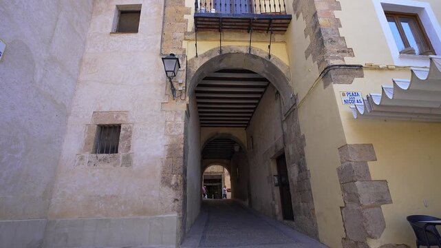 Archway beside Iglesia de San Nicolas at Plaza San Nicolas in the old town of Cuenca Spain