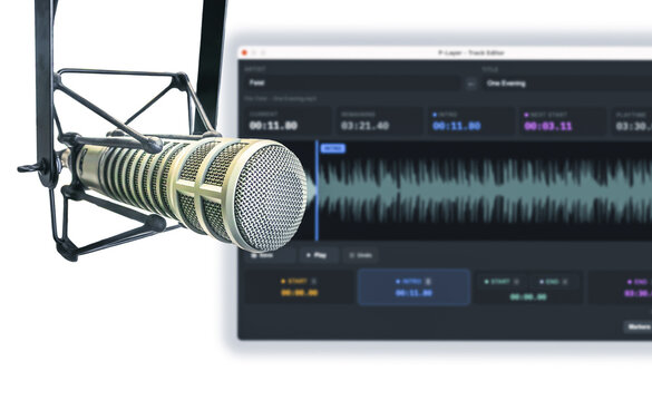 Background with a professional microphone and copy space