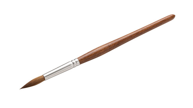 Professional watercolor paintbrush with wooden handle, fine detail artist brush for painting, round pointed sable hair brush isolated PNG with Transparent Background