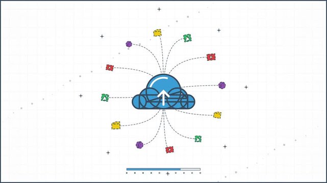 Cloud computing concept animation with file icons and upload arrow