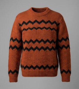 Orange and black chevron pattern knitted sweater for men.
