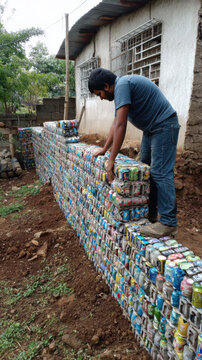 transparent eco-brick made from plastic bottle waste