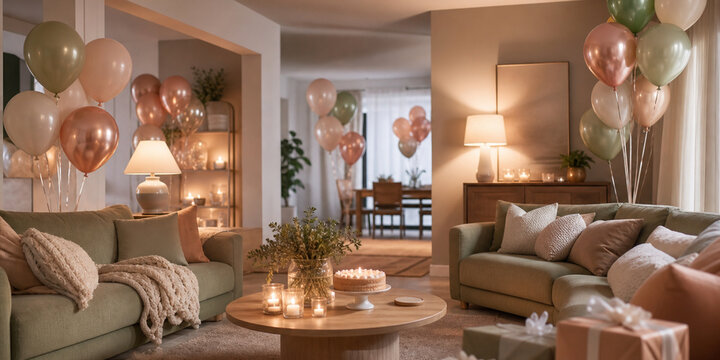 Surprise Party Living Room Soft Peach Sage Birthday Party Celebration