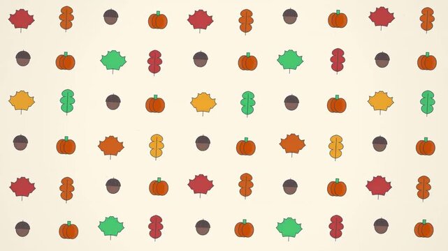 Minimal Autumn Icon Pattern Animation with Leaves and Pumpkins
