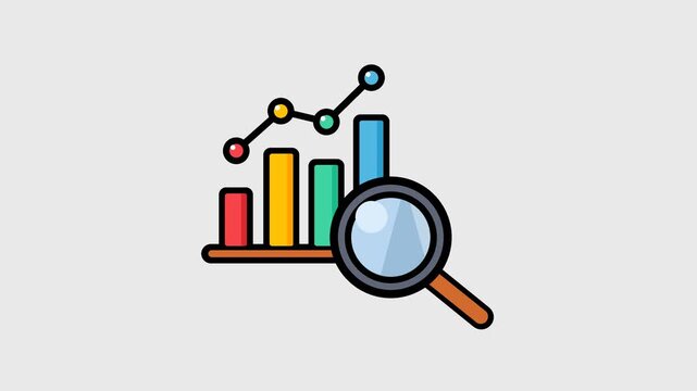 Bar chart with a magnifying glass represents the detailed analytical process of examining financial growth trends and performance metrics within a professional corporate business environment setting.