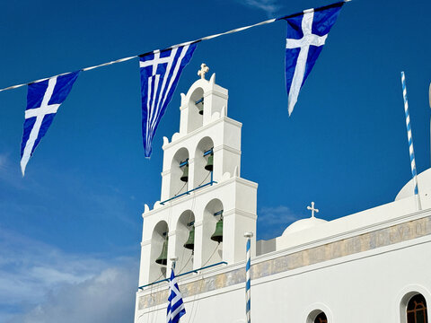 Panoramic view of Santorini, Cyclades Island, Greece. Beatuiful Oia village.