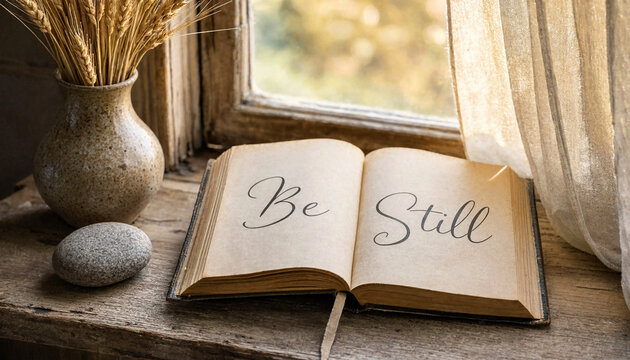 Open Book with Be Still Text