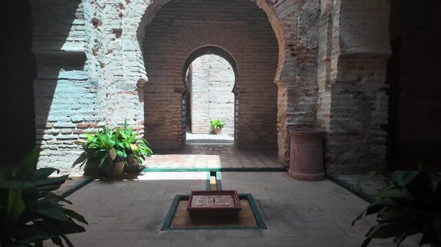 Moorish archways inside the old mosque, Alcazar, Jerez de la Frontera, Spain
