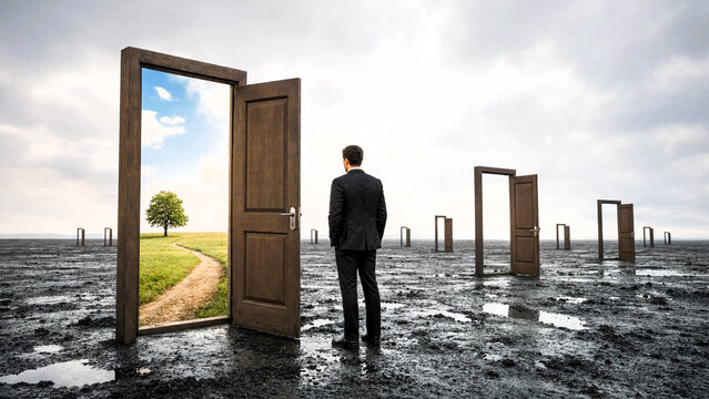 Businessman Choosing a Door