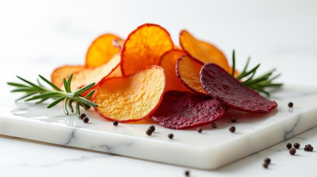 Healthy Homemade Vegetable Chips with Rosemary and Black Pepper.