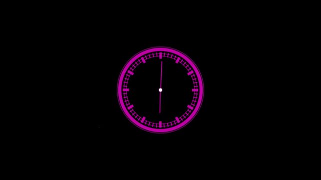 Minimalist purple digital clock interface animation on black background, time timer