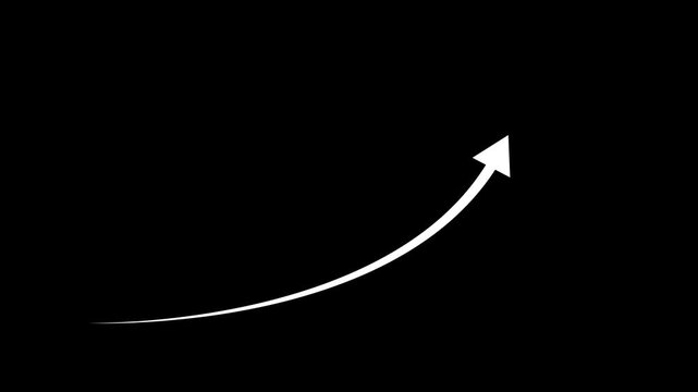 White rising arrow animation on transparent background, financial growth and success concept, upward trend indicator for business presentations and data visualization