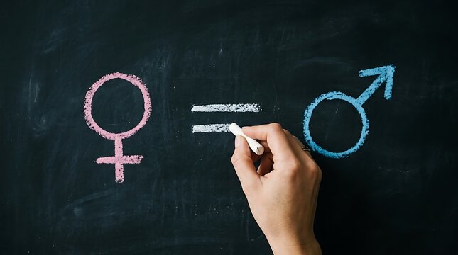 Hand Drawing An Equal Sign Between Gender Symbols Representing Social Equality and Balanced Human Rights Concept