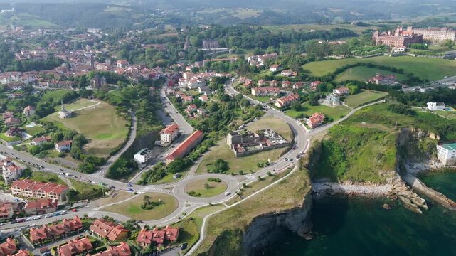 Aerial View of the Historic Village of Comillas at Sunrise, Cantabrian Coast, Northern Spain