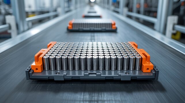 Lithium battery pack module on a factory assembly line