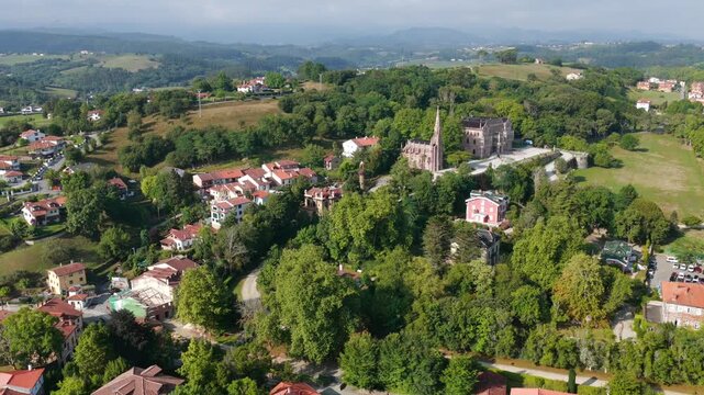 Aerial View of the Historic Village of Comillas at Sunrise, Cantabrian Coast, Northern Spain