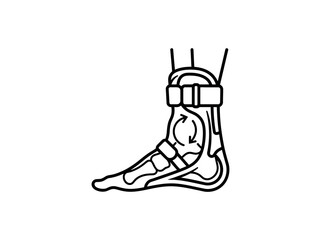 Obraz premium Ankle brace supporting a human foot demonstrates the recovery and stabilization process required for treating joint injuries or providing orthopedic relief during medical rehabilitation.