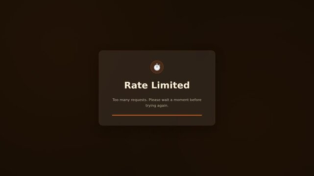 Rate Limited Error Modal With Flame Icon On Dark Brown Background