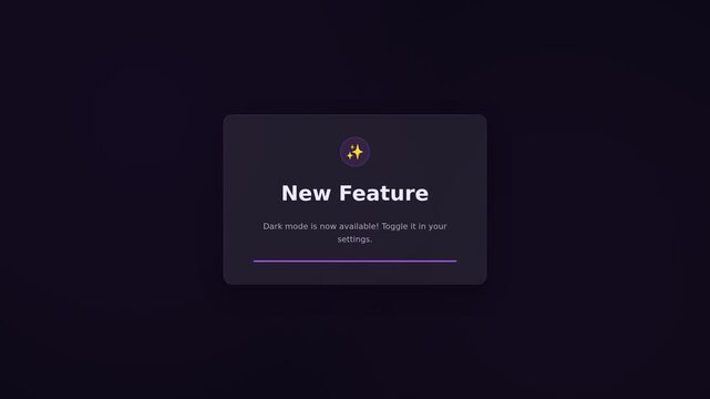Notification Modal Announcing New Feature Dark Mode Interface Design