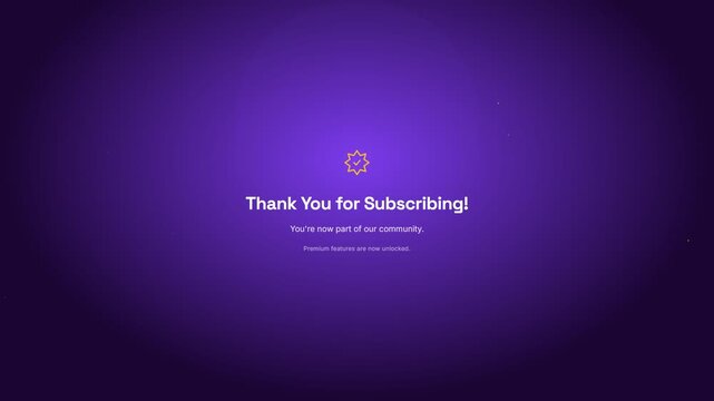 Subscription Thank You Screen With Gold Star Icon On Purple Background
