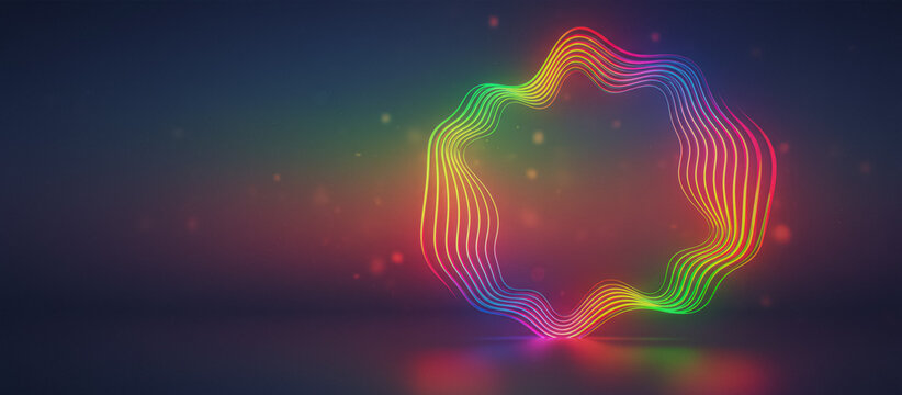 Abstract neon wave circle shape with bokeh lights
