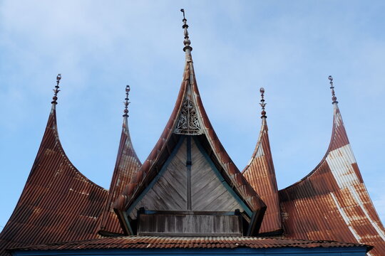 Traditional Rumah Gadang Minangkabau House with Distinctive Horn-Shaped Roof in West Sumatra, Indonesia