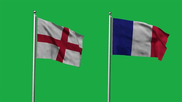 England and France Waving Flags, 3D Illustration