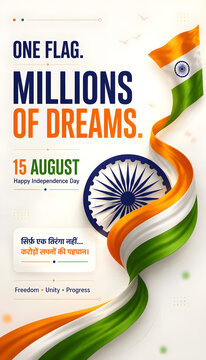 India Independence Day 15 August patriotic celebration banner with Ashoka Chakra design