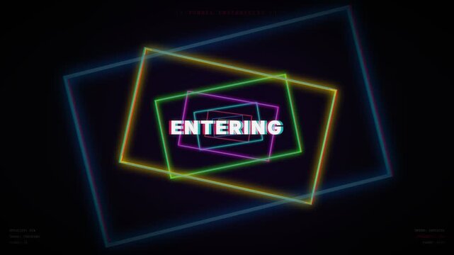 Neon Portal Tunnel Entering Glowing Square Frames Cyberpunk Loop