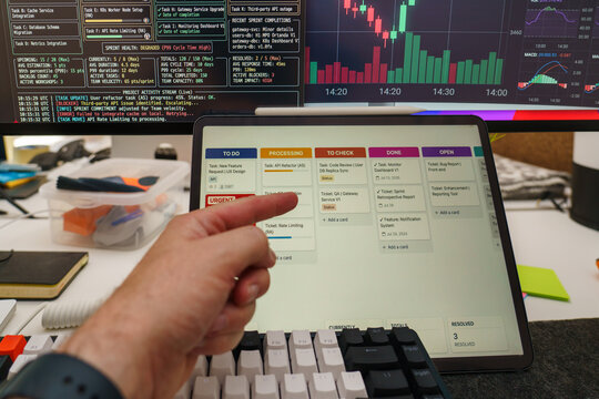 Agile Software Engineer Development Workspace Task Management Board Tablet Screen