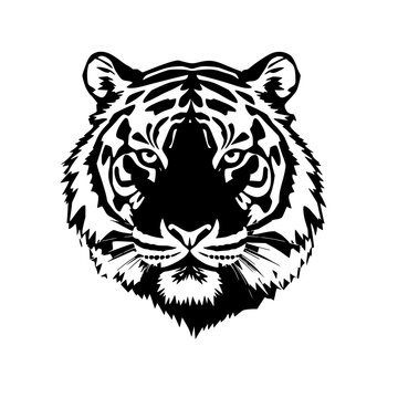 Tiger line art illustration set with minimalist black stroke design featuring wild animal, big cat, and predator with isolated white background and vector style