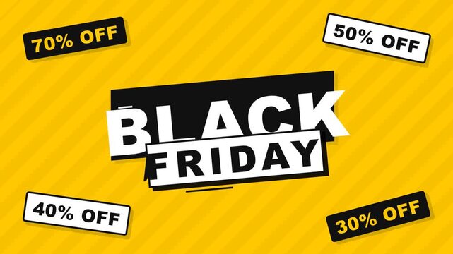 Black Friday Text and Discount Tags Appearing on Yellow Background