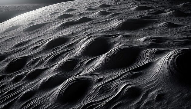 Abstract Monochrome Texture Of A Distant Planet Surface With Dramatic Side Lighting