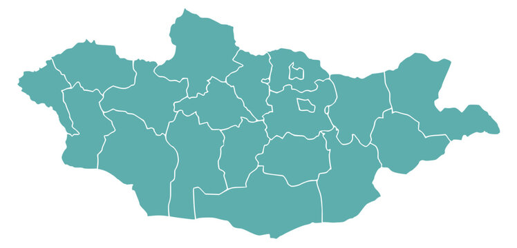 Mongolia Map Outline in Teal Green Map with Province Borders Flat Design Vector Illustration
