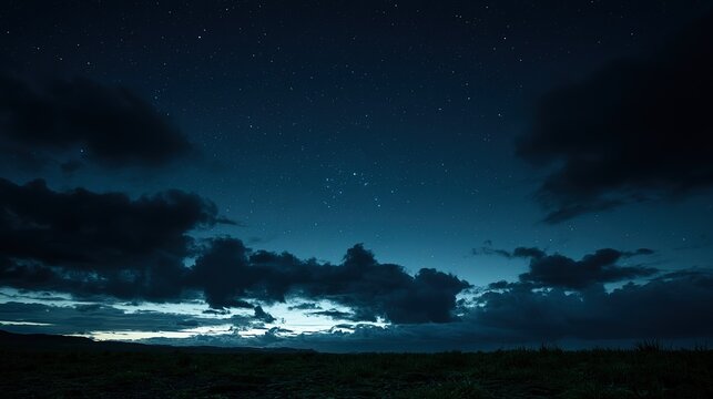 Pleiades wide shot in winter night, faint blue nebulosity, long exposure deep sky visual