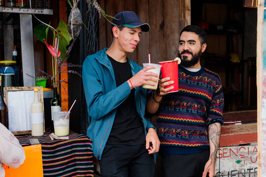 Friends having refreshing drinks.