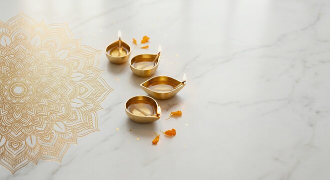 Elegant White and Gold Diwali Invitation Background with Copy Space