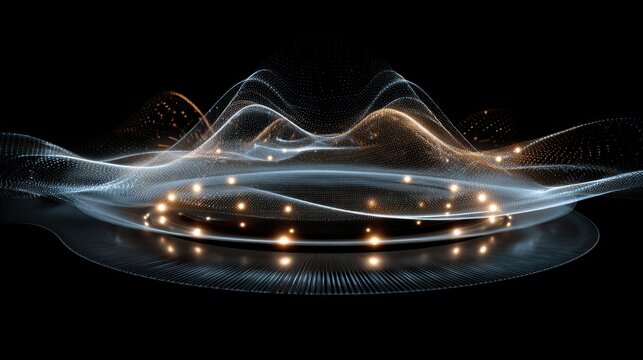 light trails on black background, glowing abstract energy waves with golden sparks, cinematic motion blur for technology and data visualization