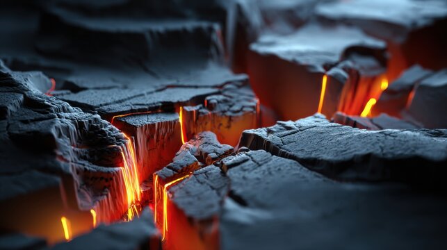 Molten lava glowing through cracked stone earth, volcanic magma flowing in dark rocky crevices, cinematic heat and fire background