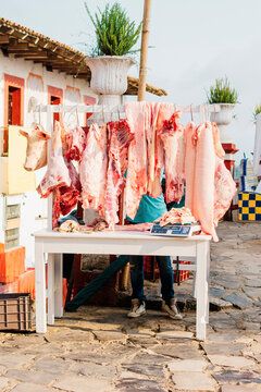 Fresh meat in a outdoor market.