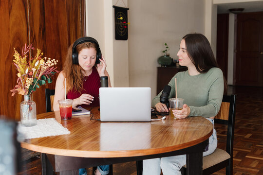 Content creators recording a podcast.