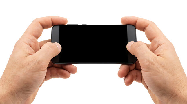 Hands holding smartphone in landscape orientation