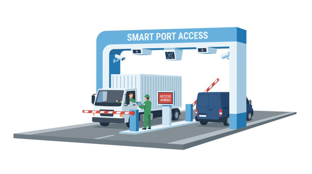 Smart Port Access Gate with Truck and Van, Security Check