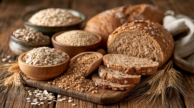 Healthy whole grains rich in fiber supporting balanced nutrition and blood glucose management.