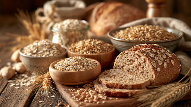 Healthy whole grains rich in fiber supporting balanced nutrition and blood glucose management.