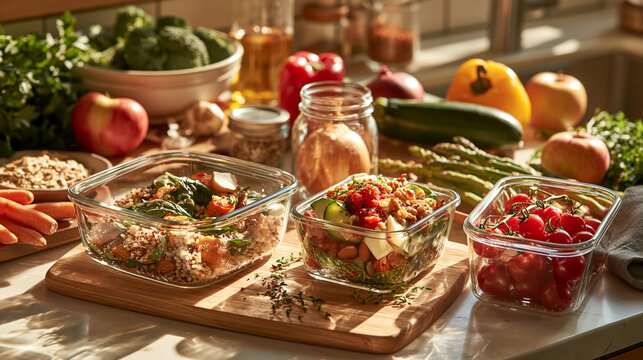 Modern kitchen promoting healthy eating habits, balanced meals and blood sugar management for diabetes and insulin resistance.