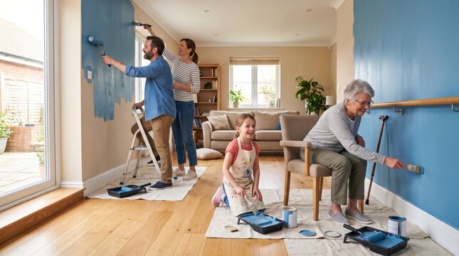 Multigenerational family paints accessible room while improving clear movement space, combining renovation, inclusion, independence and thoughtful home adaptation for everyone.